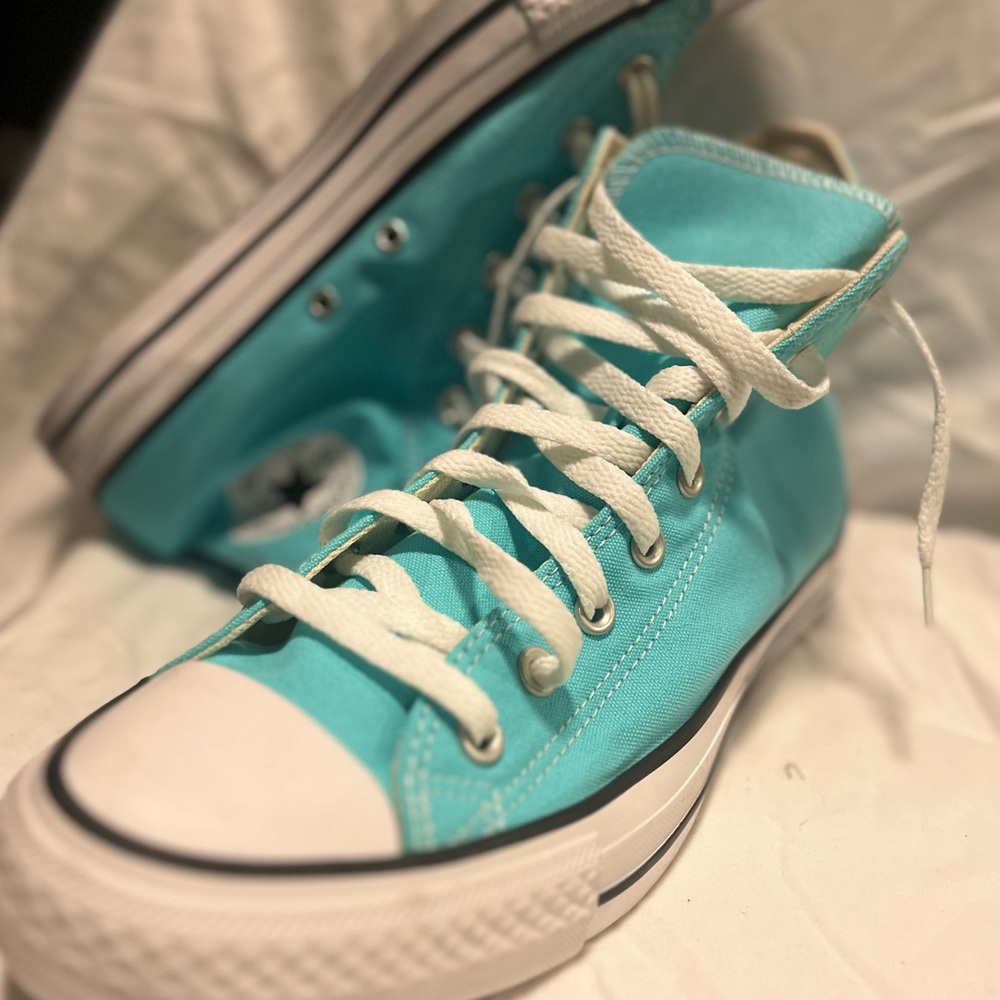Converse Turquoise and White High-Top Athletic Shoes